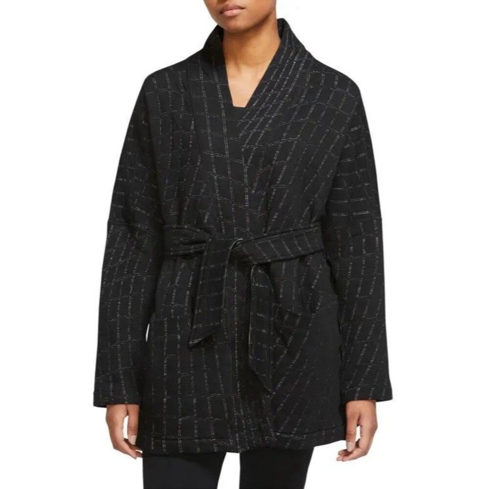 Nike Yoga ThermaFIT Luxe Reversible Sweater Black Gray Jacquard Cardigan Wrap 3X
